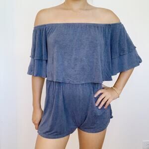 Soprano Off-Shoulder Blue Romper
